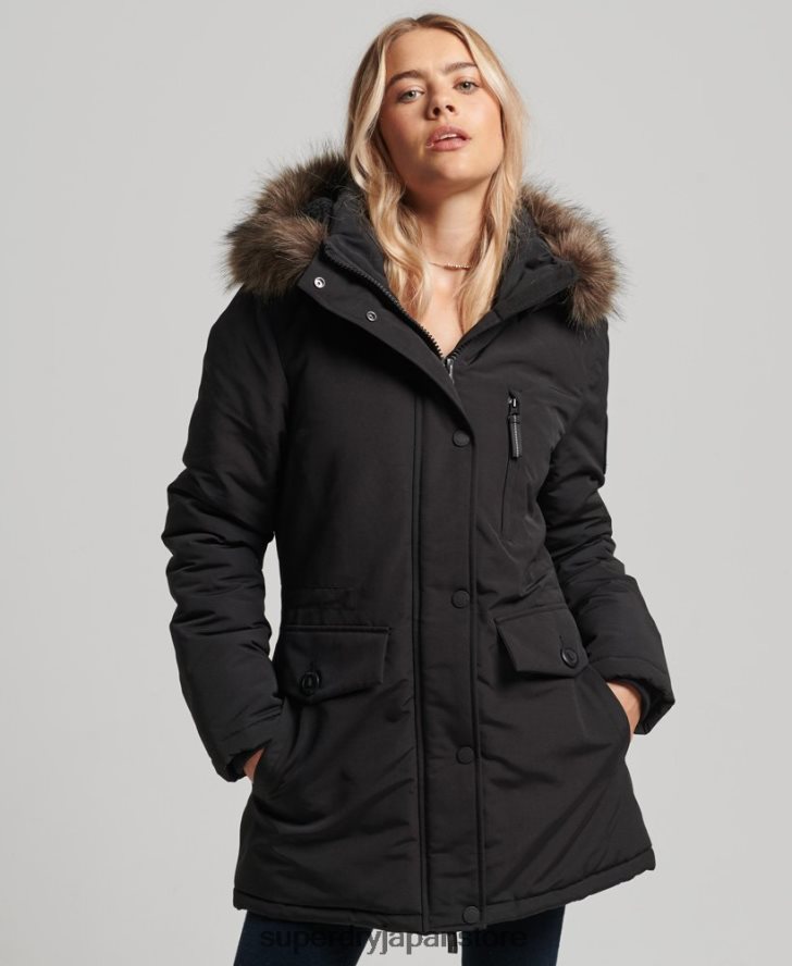 フード付きエベレスト フェイクファー パーカー コート 女性 Superdry 衣類 黒 2J62PZ3762