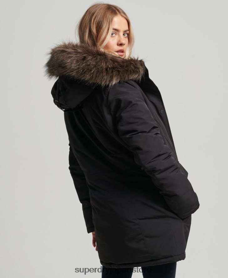 フード付きエベレスト フェイクファー パーカー コート 女性 Superdry 衣類 黒 2J62PZ3762