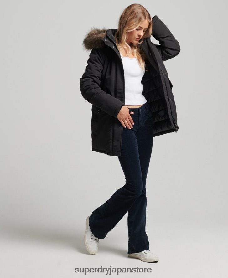 フード付きエベレスト フェイクファー パーカー コート 女性 Superdry 衣類 黒 2J62PZ3762