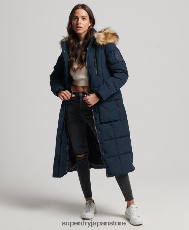 延縄フェイクファーエベレストコート 女性 Superdry 衣類 海軍 2J62PZ3764