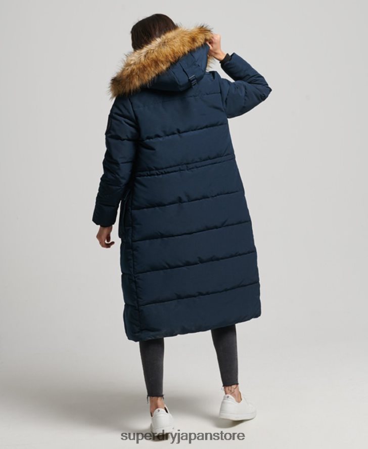 延縄フェイクファーエベレストコート 女性 Superdry 衣類 海軍 2J62PZ3764