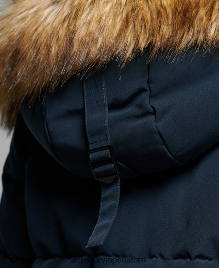 延縄フェイクファーエベレストコート 女性 Superdry 衣類 海軍 2J62PZ3764