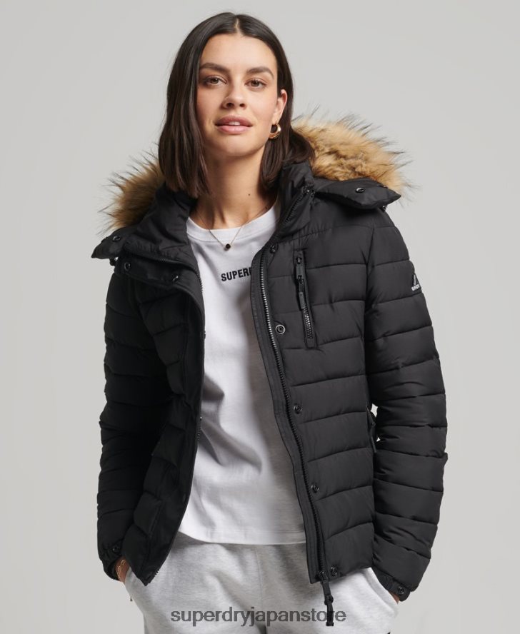 クラシック フェイクファー フジ ジャケット 女性 Superdry 衣類 黒 2J62PZ3766