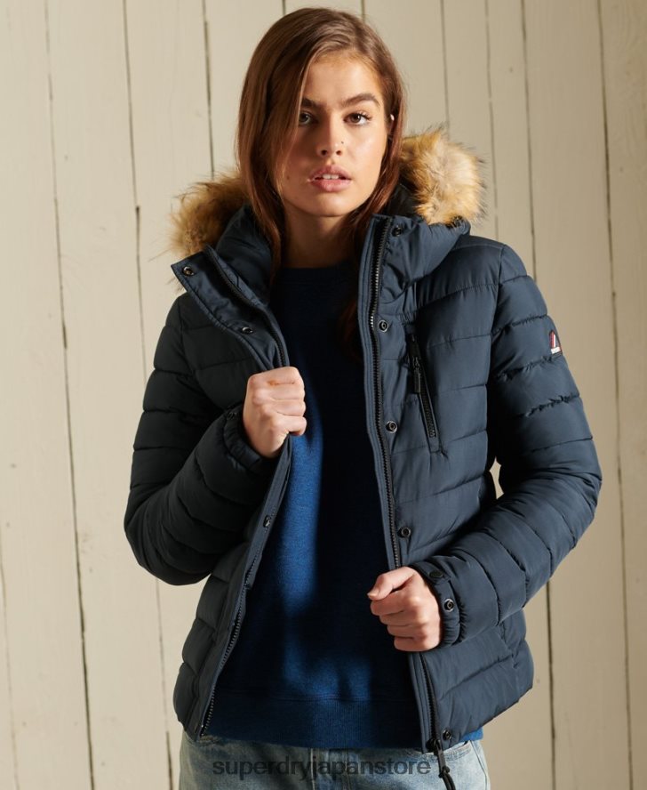 クラシック フェイクファー フジ ジャケット 女性 Superdry 衣類 海軍 2J62PZ3767