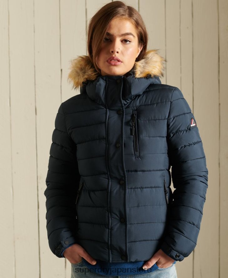 クラシック フェイクファー フジ ジャケット 女性 Superdry 衣類 海軍 2J62PZ3767