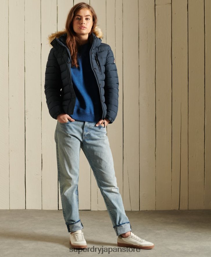 クラシック フェイクファー フジ ジャケット 女性 Superdry 衣類 海軍 2J62PZ3767