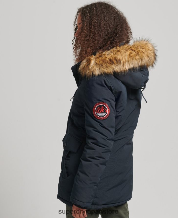 フード付きエベレスト フェイクファー パーカー コート 女性 Superdry 衣類 海軍 2J62PZ3771
