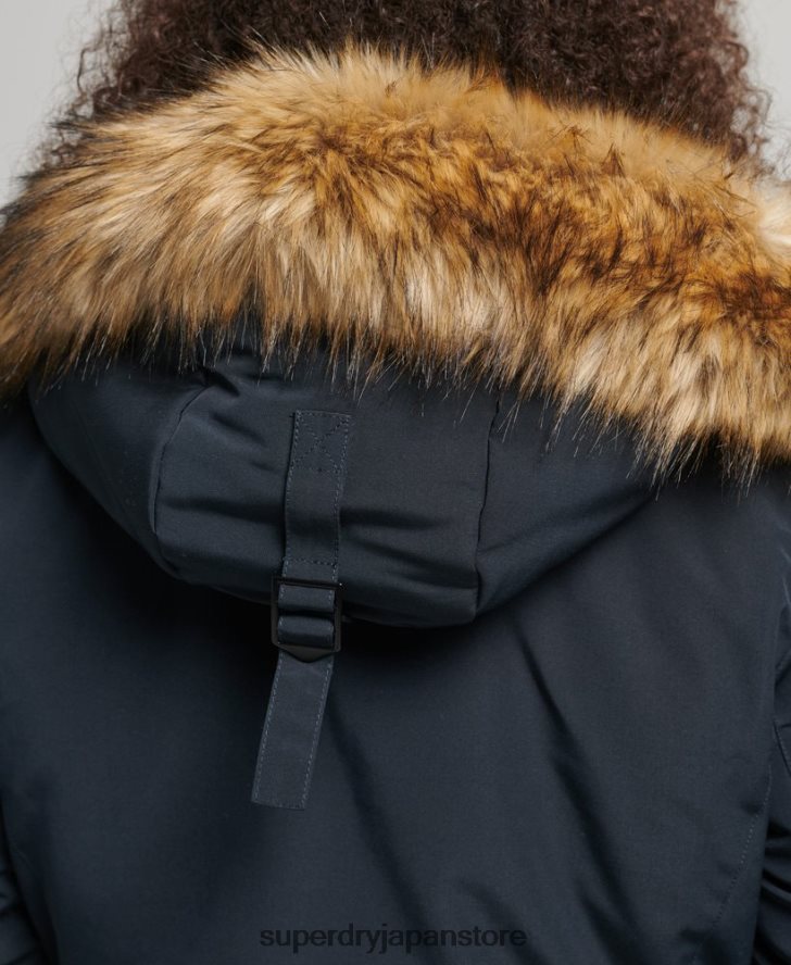 フード付きエベレスト フェイクファー パーカー コート 女性 Superdry 衣類 海軍 2J62PZ3771