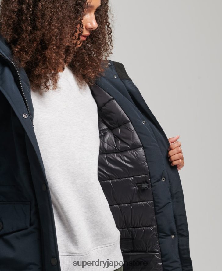 フード付きエベレスト フェイクファー パーカー コート 女性 Superdry 衣類 海軍 2J62PZ3771