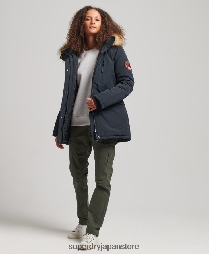 フード付きエベレスト フェイクファー パーカー コート 女性 Superdry 衣類 海軍 2J62PZ3771