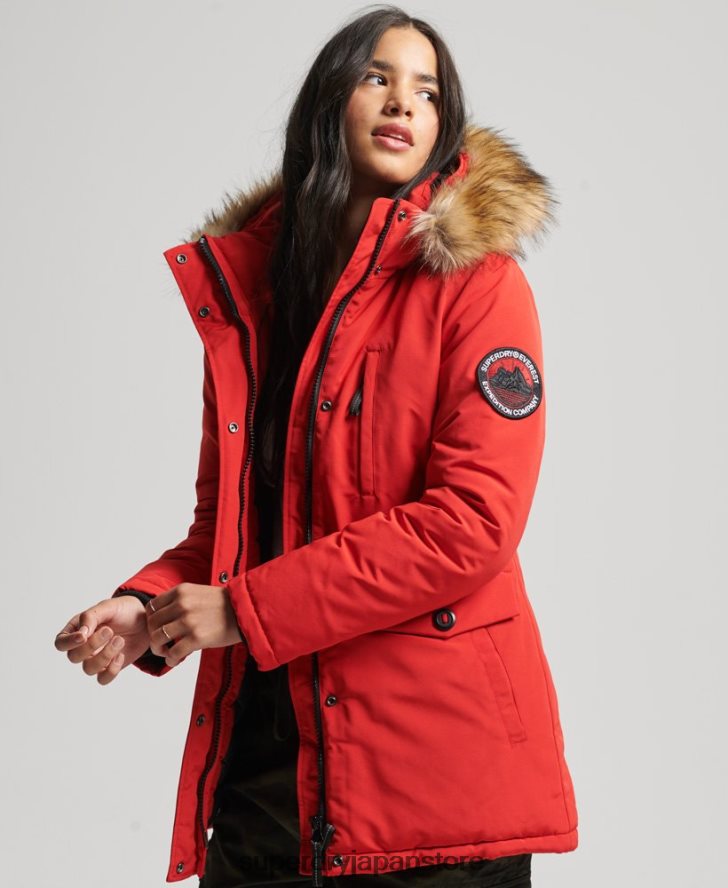 フード付きエベレスト フェイクファー パーカー コート 女性 Superdry 衣類 赤 2J62PZ3772