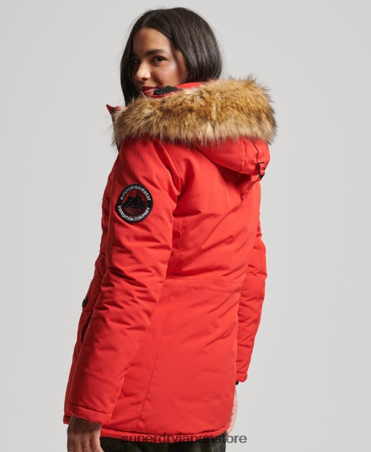 フード付きエベレスト フェイクファー パーカー コート 女性 Superdry 衣類 赤 2J62PZ3772
