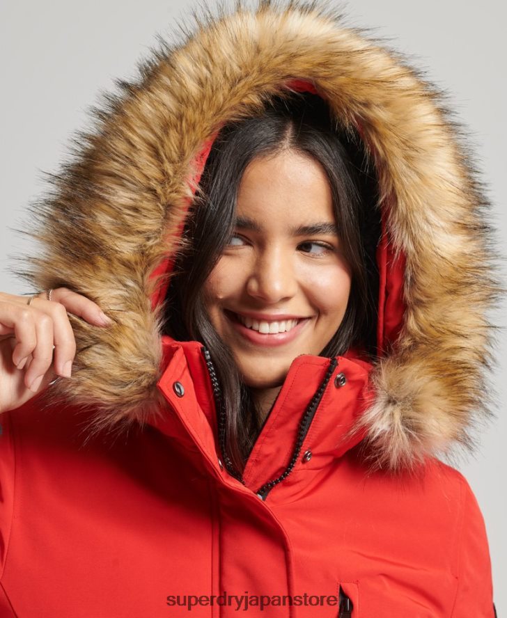 フード付きエベレスト フェイクファー パーカー コート 女性 Superdry 衣類 赤 2J62PZ3772