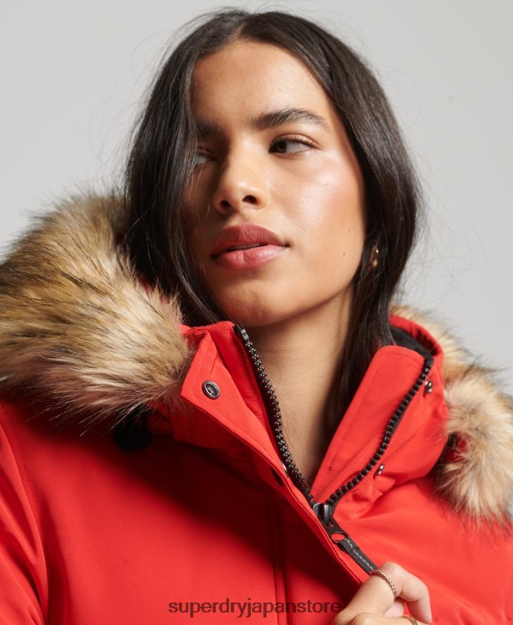 フード付きエベレスト フェイクファー パーカー コート 女性 Superdry 衣類 赤 2J62PZ3772