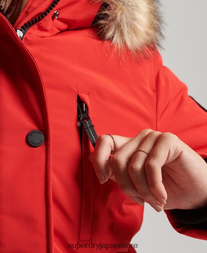 フード付きエベレスト フェイクファー パーカー コート 女性 Superdry 衣類 赤 2J62PZ3772
