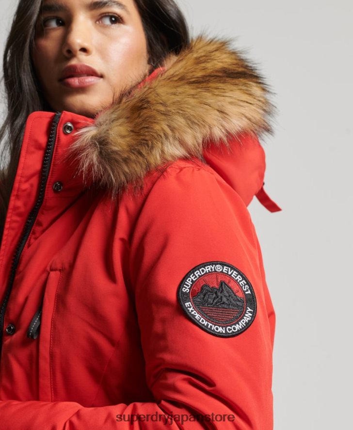 フード付きエベレスト フェイクファー パーカー コート 女性 Superdry 衣類 赤 2J62PZ3772