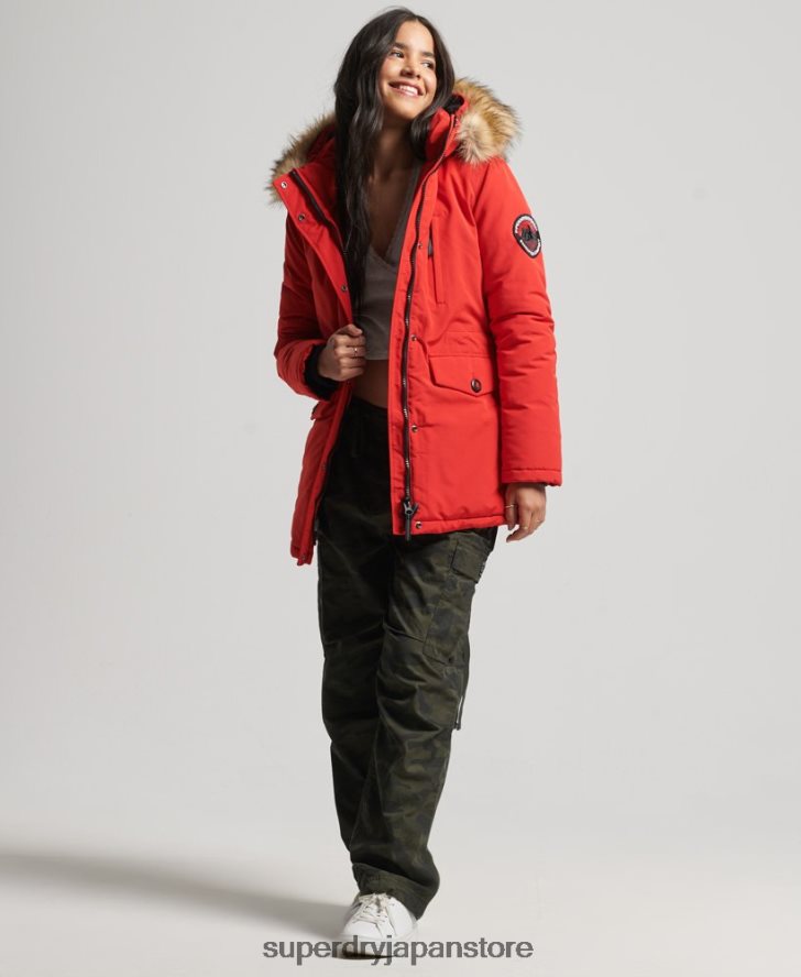 フード付きエベレスト フェイクファー パーカー コート 女性 Superdry 衣類 赤 2J62PZ3772