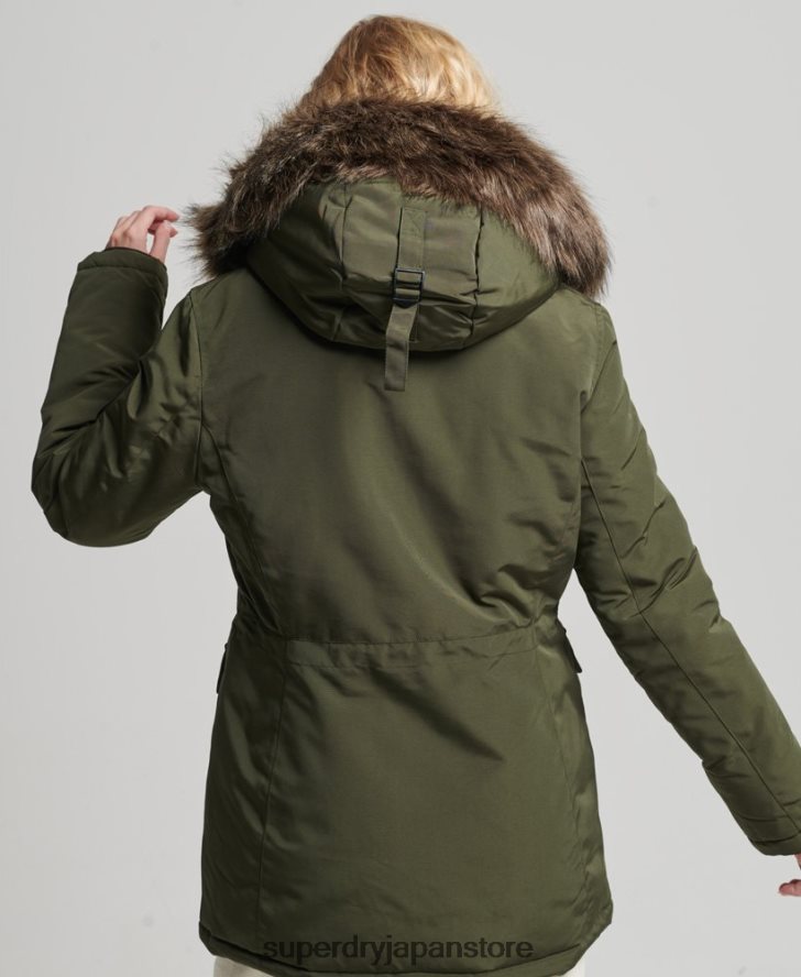 フード付きエベレスト フェイクファー パーカー コート 女性 Superdry 衣類 カーキ 2J62PZ3773