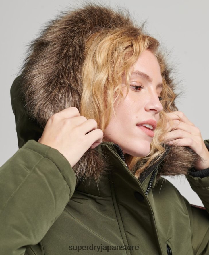 フード付きエベレスト フェイクファー パーカー コート 女性 Superdry 衣類 カーキ 2J62PZ3773