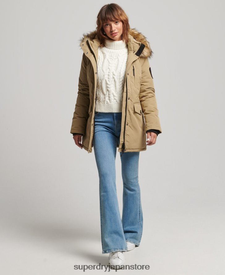 フード付きエベレスト フェイクファー パーカー コート 女性 Superdry 衣類 茶色 2J62PZ3774