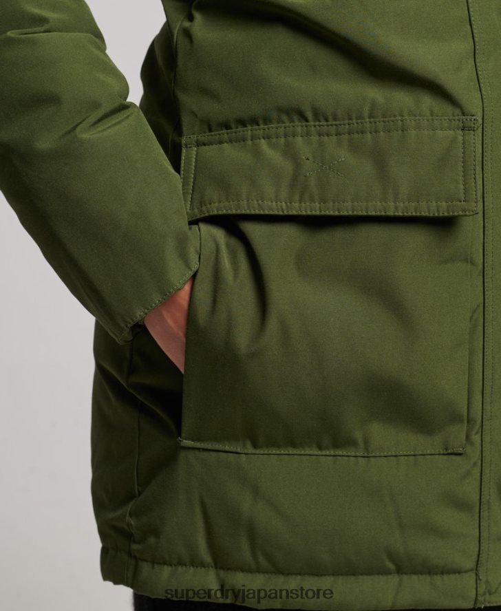 フード付きフェイクファーダウンパーカーコート 女性 Superdry 衣類 緑 2J62PZ3775