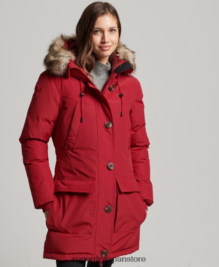フード付きフェイクファーダウンパーカーコート 女性 Superdry 衣類 赤 2J62PZ3776