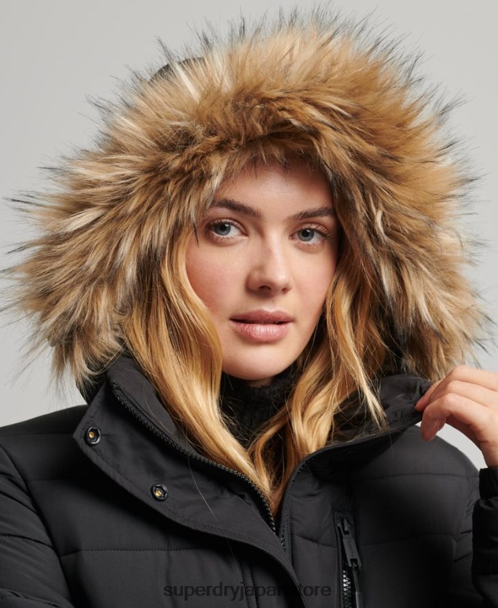 超延縄フジコート 女性 Superdry 衣類 黒 2J62PZ3777