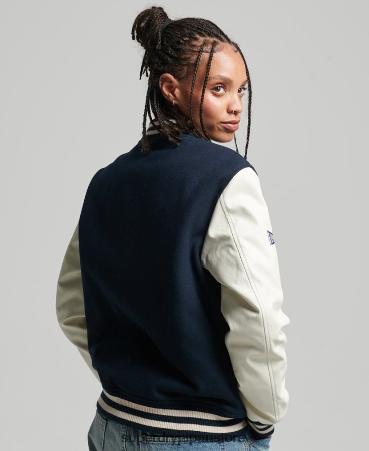 カレッジバーシティボンバージャケット 女性 Superdry 衣類 海軍 2J62PZ3784