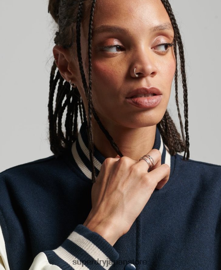 カレッジバーシティボンバージャケット 女性 Superdry 衣類 海軍 2J62PZ3784