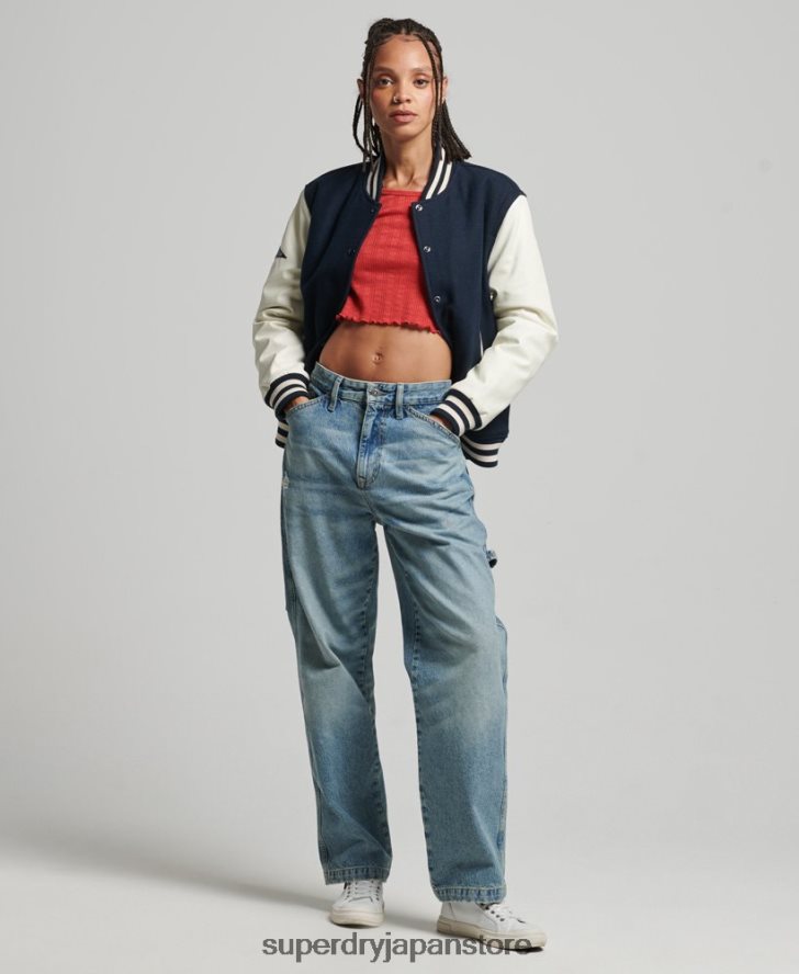 カレッジバーシティボンバージャケット 女性 Superdry 衣類 海軍 2J62PZ3784