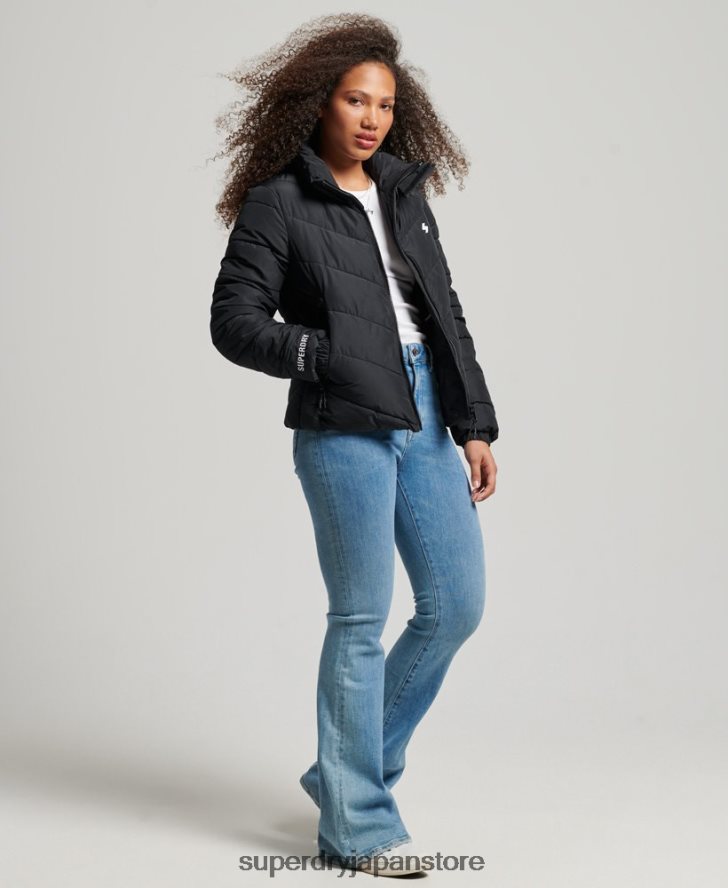 フードなしスポーツダウンジャケット 女性 Superdry 衣類 黒 2J62PZ3800