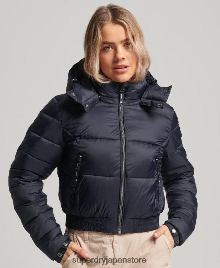 フジ クロップド フード付きジャケット 女性 Superdry 衣類 海軍 2J62PZ3803