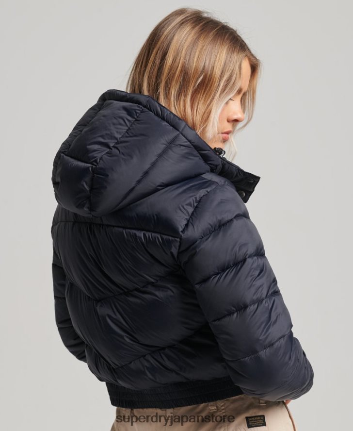 フジ クロップド フード付きジャケット 女性 Superdry 衣類 海軍 2J62PZ3803