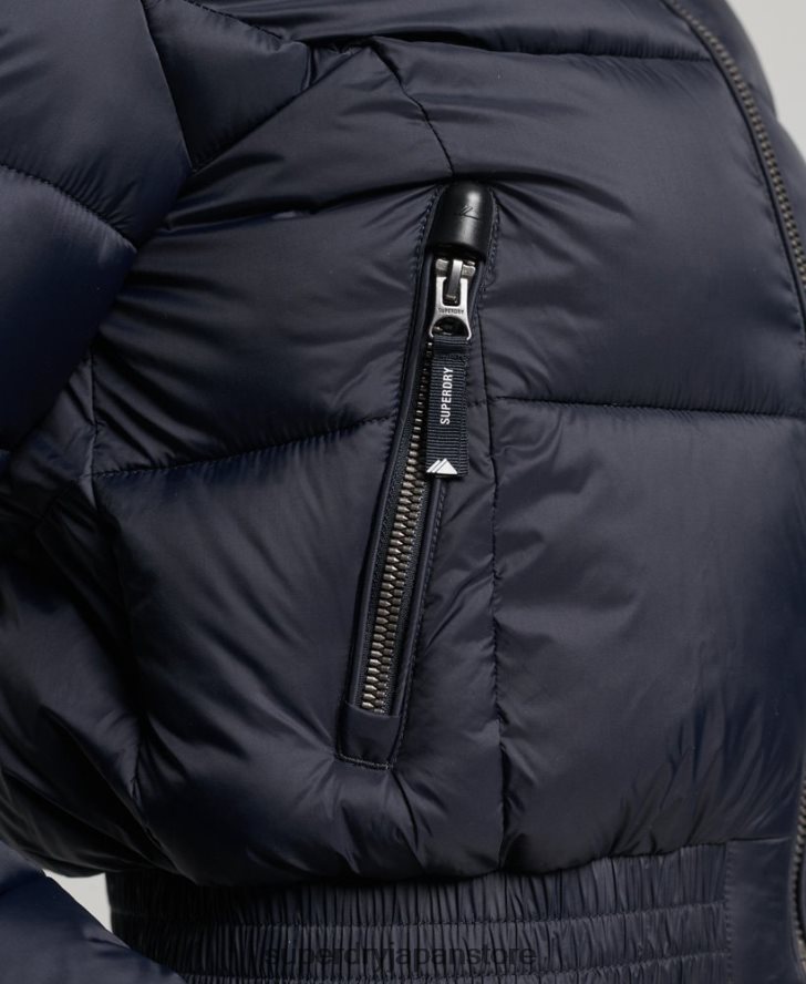 フジ クロップド フード付きジャケット 女性 Superdry 衣類 海軍 2J62PZ3803