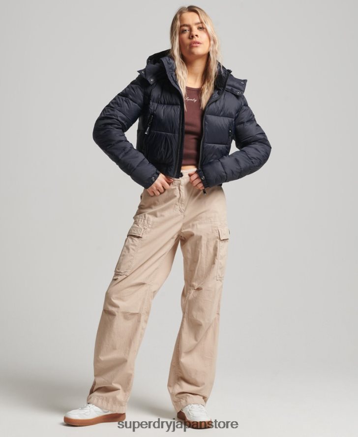 フジ クロップド フード付きジャケット 女性 Superdry 衣類 海軍 2J62PZ3803