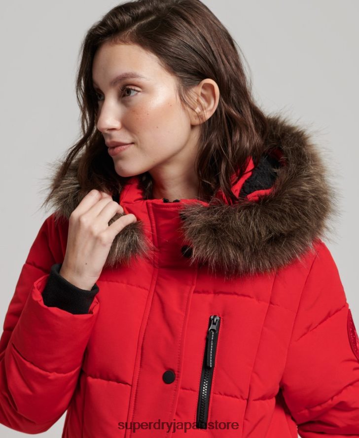 延縄フェイクファーエベレストコート 女性 Superdry 衣類 赤 2J62PZ3810