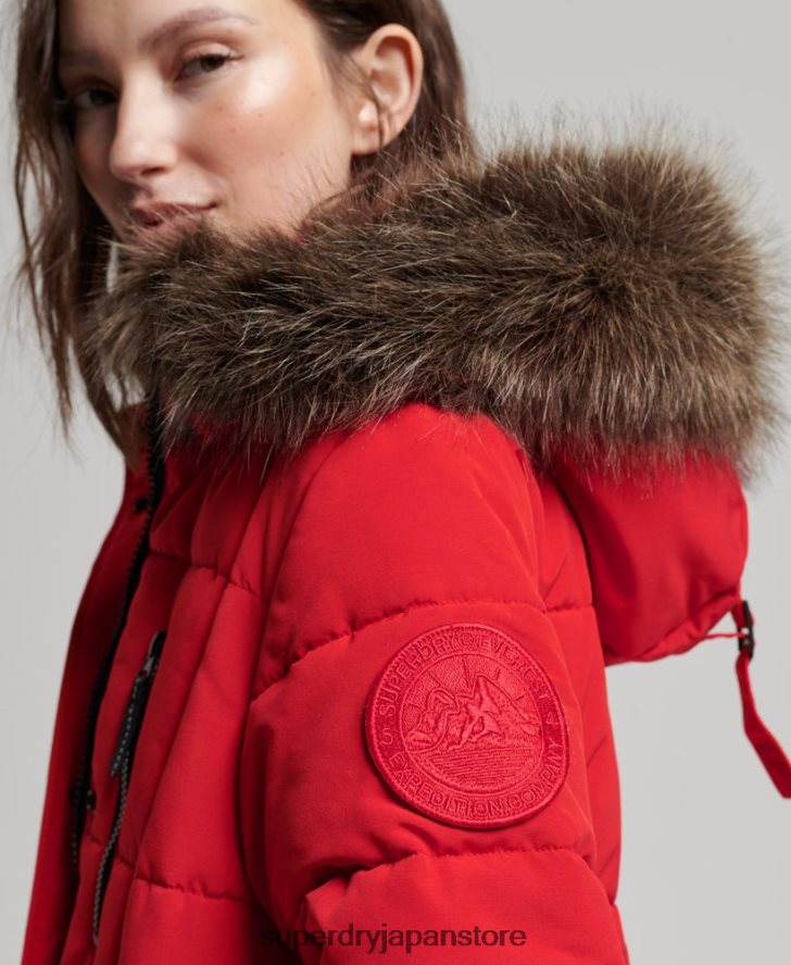 延縄フェイクファーエベレストコート 女性 Superdry 衣類 赤 2J62PZ3810