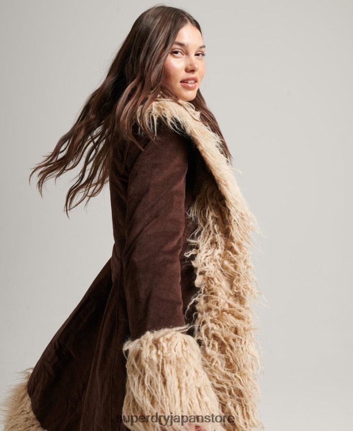 フェイクファー裏地延縄アフガンコート 女性 Superdry 衣類 茶色 2J62PZ3813