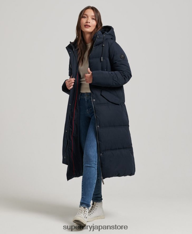 マイクロファイバー フード付きパファーコート 女性 Superdry 衣類 海軍 2J62PZ3814