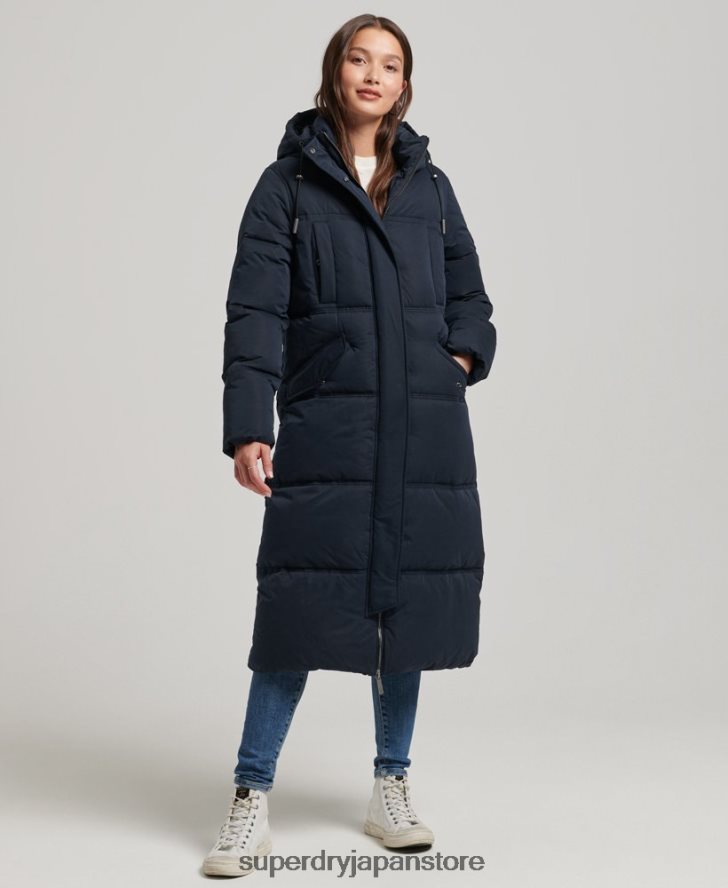 マイクロファイバー フード付きパファーコート 女性 Superdry 衣類 海軍 2J62PZ3814
