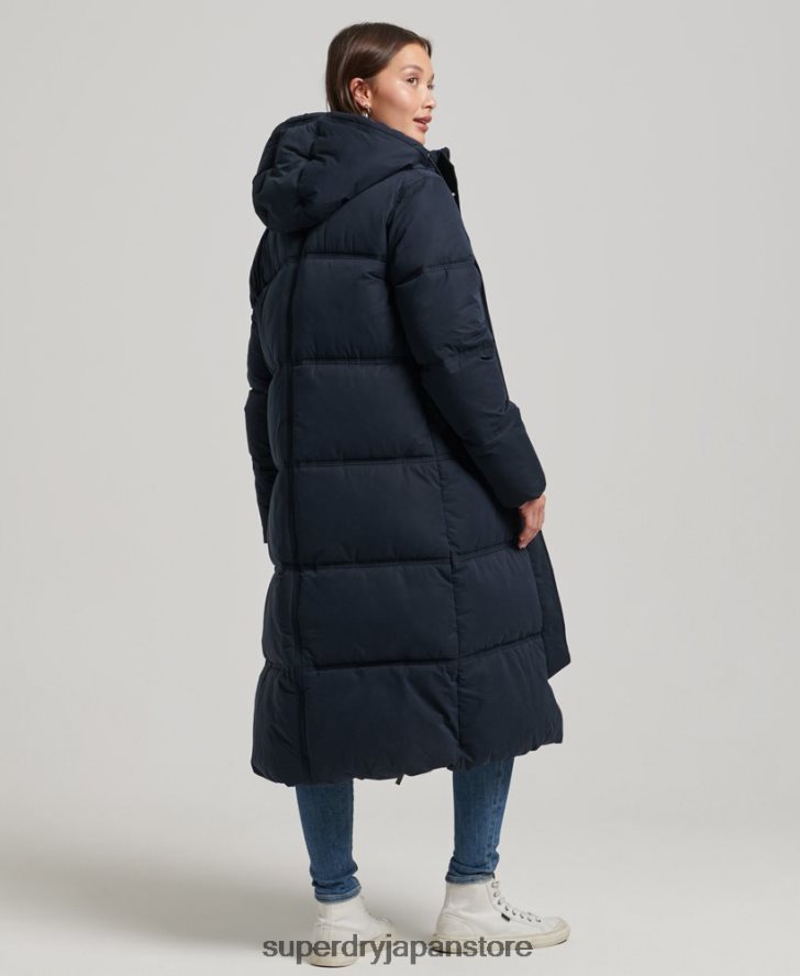 マイクロファイバー フード付きパファーコート 女性 Superdry 衣類 海軍 2J62PZ3814