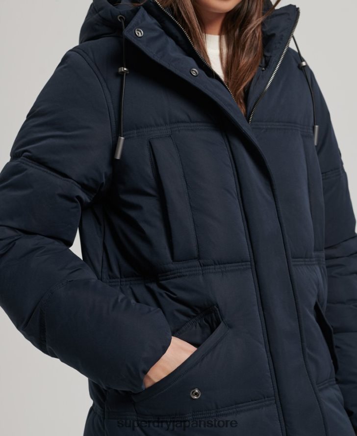 マイクロファイバー フード付きパファーコート 女性 Superdry 衣類 海軍 2J62PZ3814