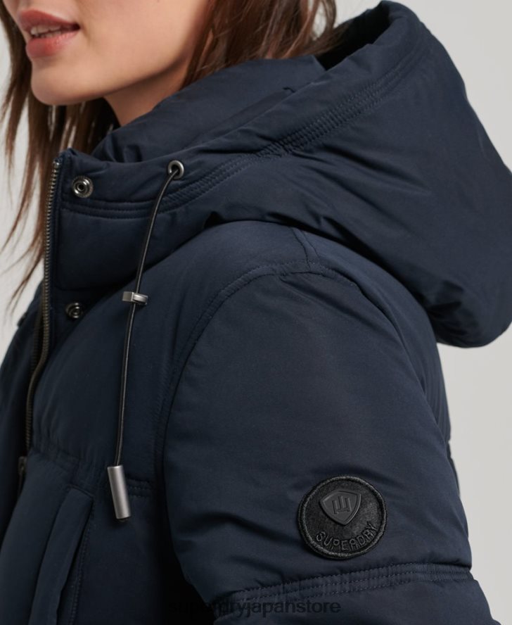 マイクロファイバー フード付きパファーコート 女性 Superdry 衣類 海軍 2J62PZ3814
