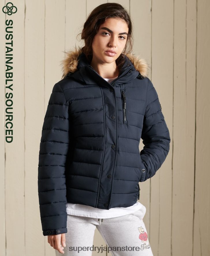 クラシック フェイクファー フジ ジャケット 女性 Superdry 衣類 海軍 2J62PZ3818
