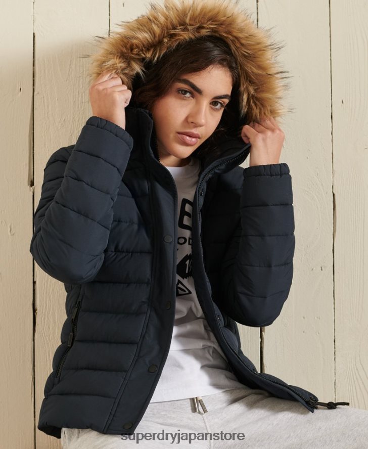 クラシック フェイクファー フジ ジャケット 女性 Superdry 衣類 海軍 2J62PZ3818