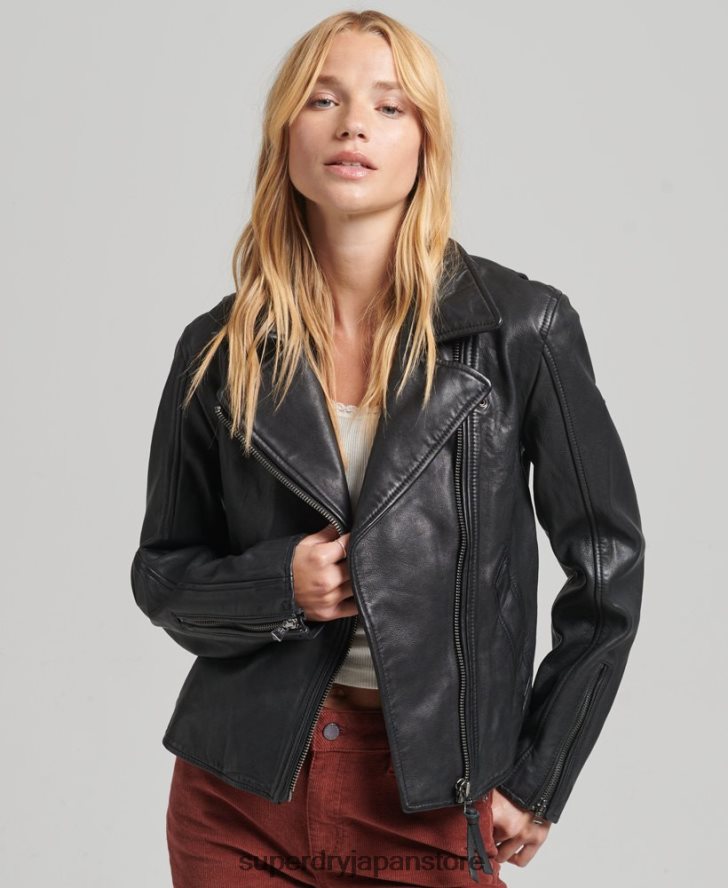 ヴィンテージレザーバイカージャケット 女性 Superdry 衣類 濃い灰色 2J62PZ3819