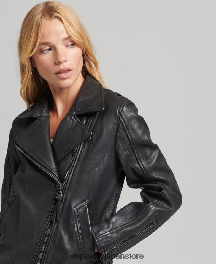 ヴィンテージレザーバイカージャケット 女性 Superdry 衣類 濃い灰色 2J62PZ3819