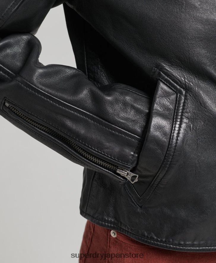 ヴィンテージレザーバイカージャケット 女性 Superdry 衣類 濃い灰色 2J62PZ3819