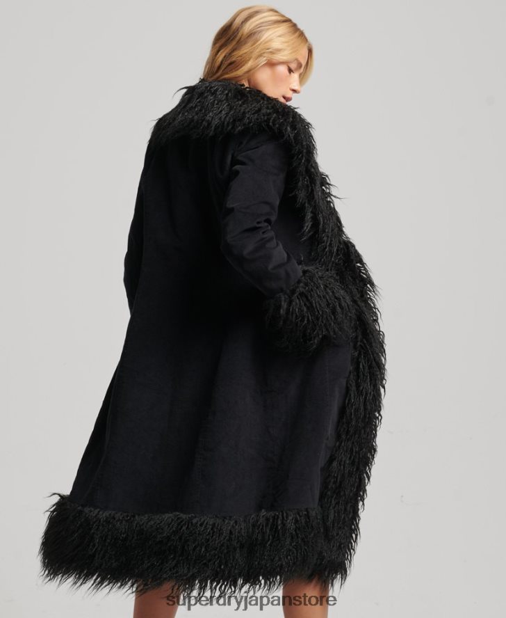 フェイクファー裏地延縄アフガンコート 女性 Superdry 衣類 黒 2J62PZ3820