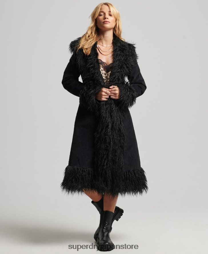 フェイクファー裏地延縄アフガンコート 女性 Superdry 衣類 黒 2J62PZ3820